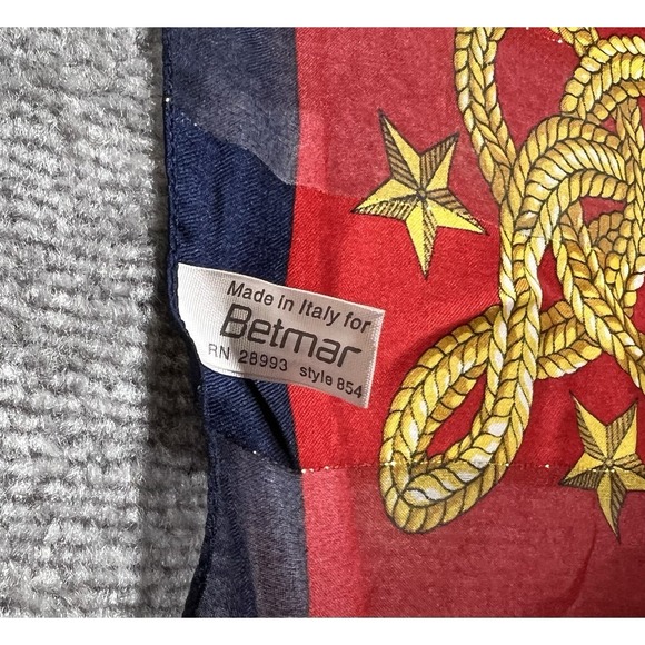 Betmar‎ Italy Semisheer Striped Nautical American Star Handkerchief Scarf Square - Picture 3 of 4